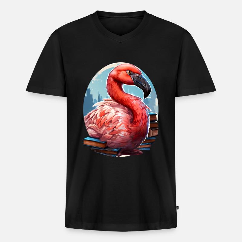 Flamingo - Männer Premium Bio T-Shirt mit V-Ausschnitt - Schwarz