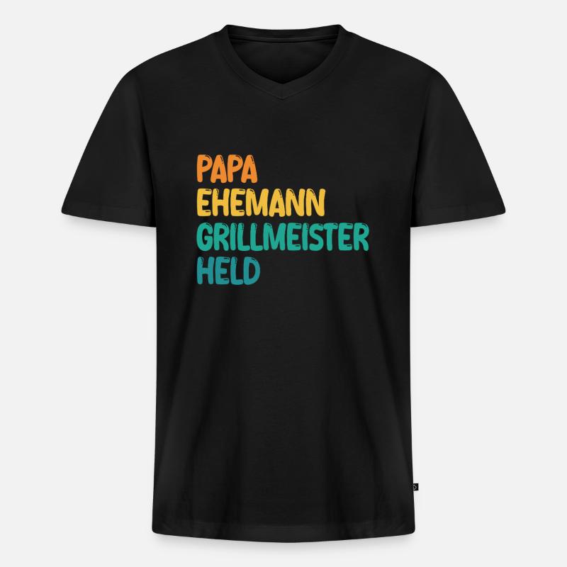 Papa Mari Grill Master Hero - T-shirt encolure en V Premium bio Homme - noir