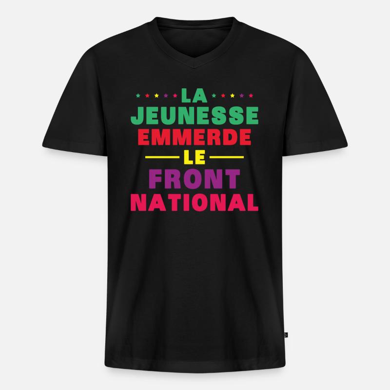 Scheiß auf die Front National - Männer Premium Bio T-Shirt mit V-Ausschnitt - Schwarz