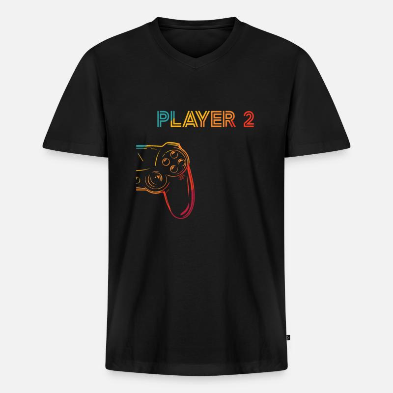 Gaming Player 2 Geschenkidee - Männer Premium Bio T-Shirt mit V-Ausschnitt - Schwarz