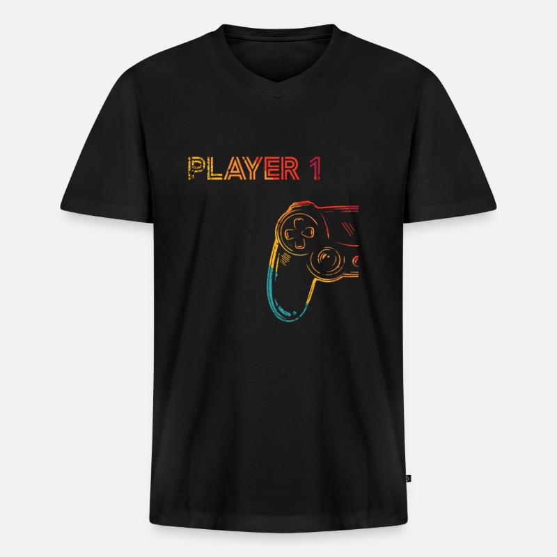 Gaming Player 1 Geschenkidee - Männer Premium Bio T-Shirt mit V-Ausschnitt - Schwarz