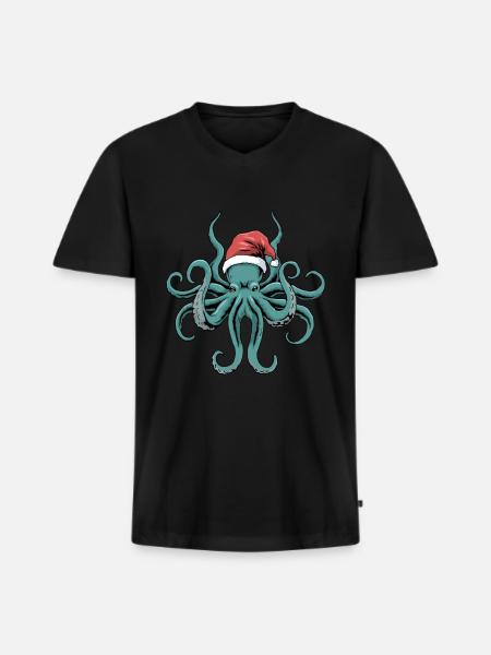 Octopus Christmas Funny gift - Men's Premium Organic T-shirt with V-neck - black