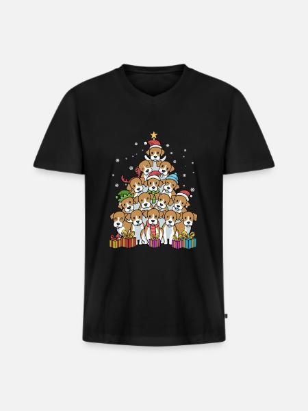 Beagle jul sjov julegave - Premium økologisk T-shirt med V-hals til mænd - sort