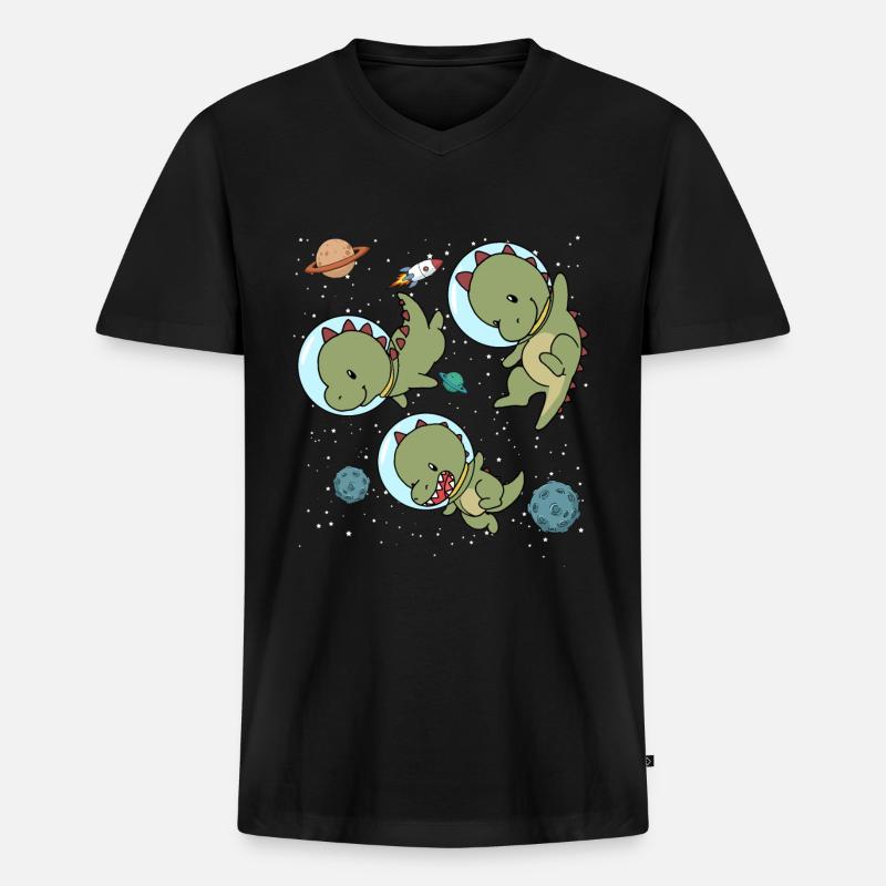 Space Dinosaur - Männer Premium Bio T-Shirt mit V-Ausschnitt - Schwarz