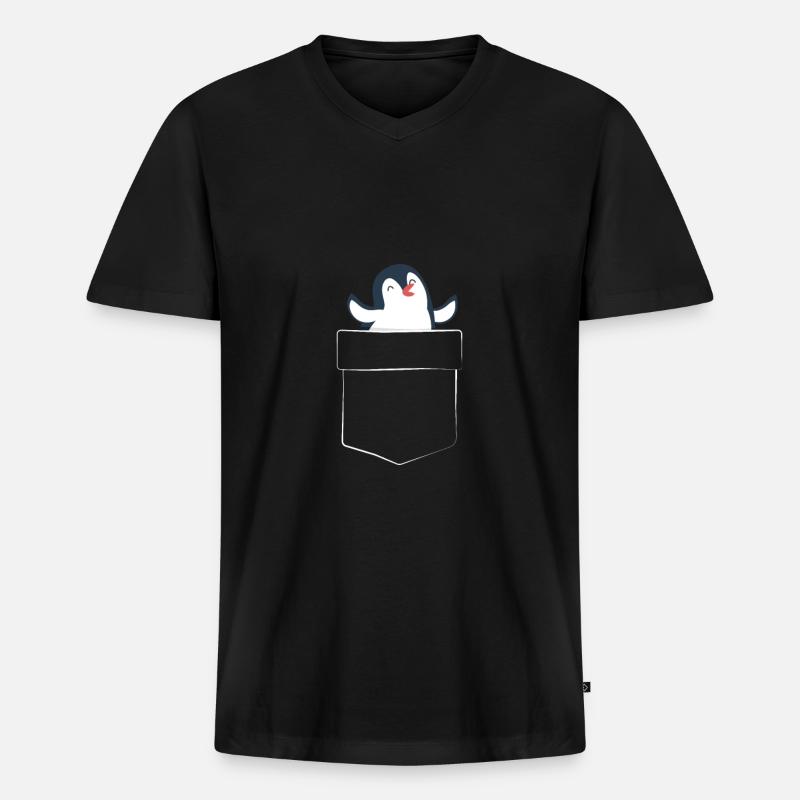 Pinguin - Männer Premium Bio T-Shirt mit V-Ausschnitt - Schwarz