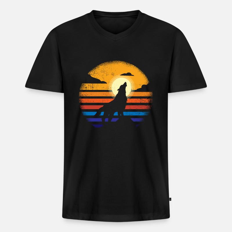 Wolf - Männer Premium Bio T-Shirt mit V-Ausschnitt - Schwarz