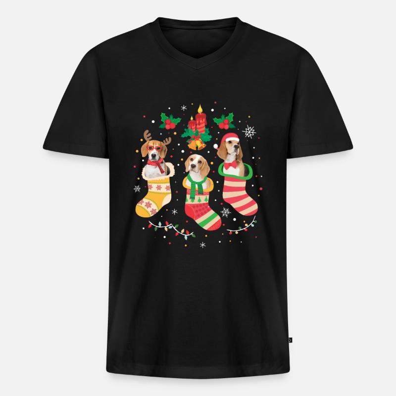 Beagle Weihnachten - Männer Premium Bio T-Shirt mit V-Ausschnitt - Schwarz