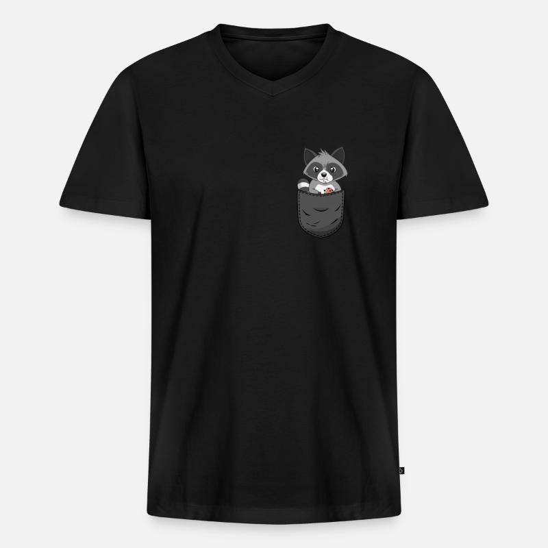 Waschbär Brusttasche - Männer Premium Bio T-Shirt mit V-Ausschnitt - Schwarz