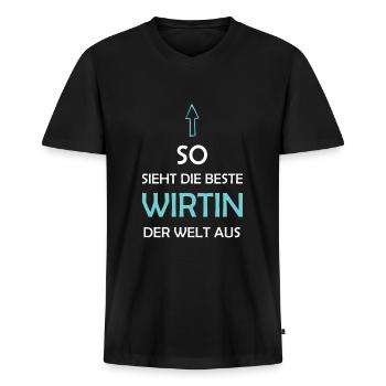 Beste Wirtin der Welt Gastwirtin Wirtshaus - Männer Premium Bio T-Shirt mit V-Ausschnitt - Schwarz - Vorne - Nico (187cm)