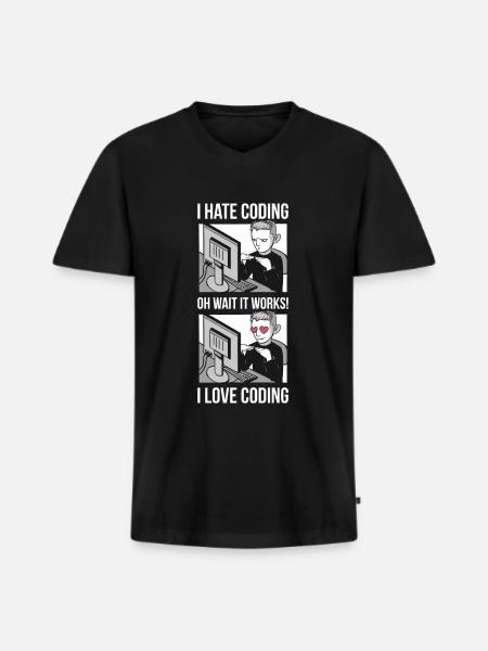I Love Coding Programmieren Geschenk - Männer Premium Bio T-Shirt mit V-Ausschnitt - Schwarz