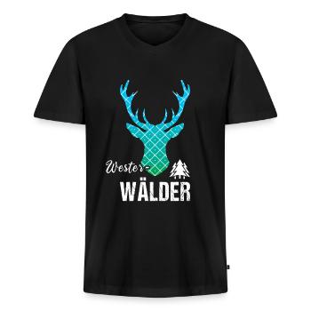 Westerwald Westerwälder Hirsch - Männer Premium Bio T-Shirt mit V-Ausschnitt - Schwarz - Vorne - Nico (187cm)