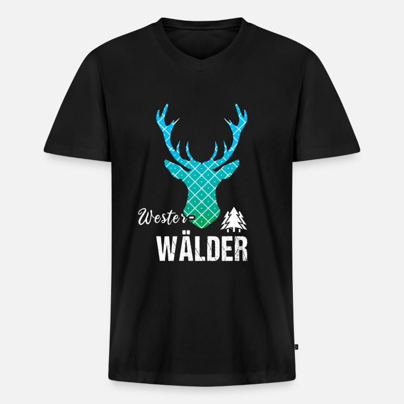 Westerwald Westerwälder Hirsch - Männer Premium Bio T-Shirt mit V-Ausschnitt - Schwarz