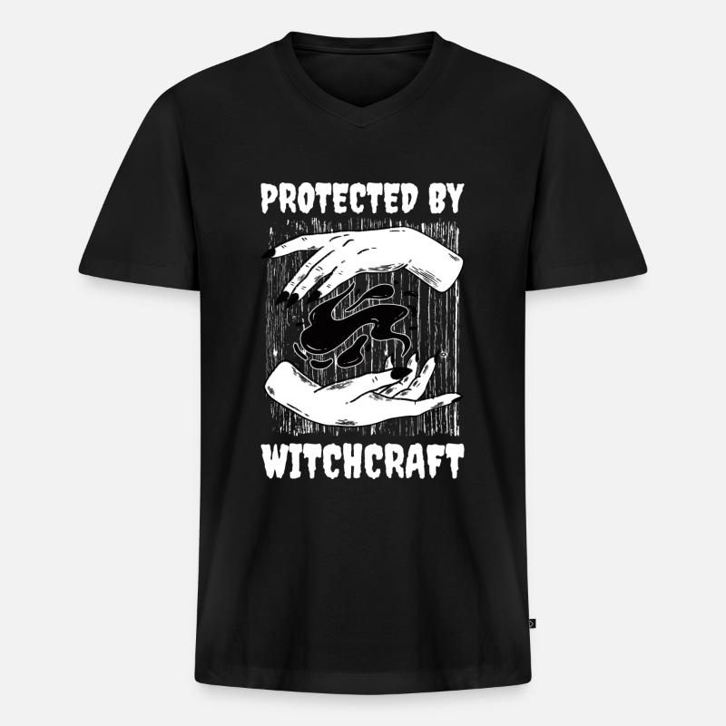 Protected By Witchcraft Wicca Geschenk - Männer Premium Bio T-Shirt mit V-Ausschnitt - Schwarz