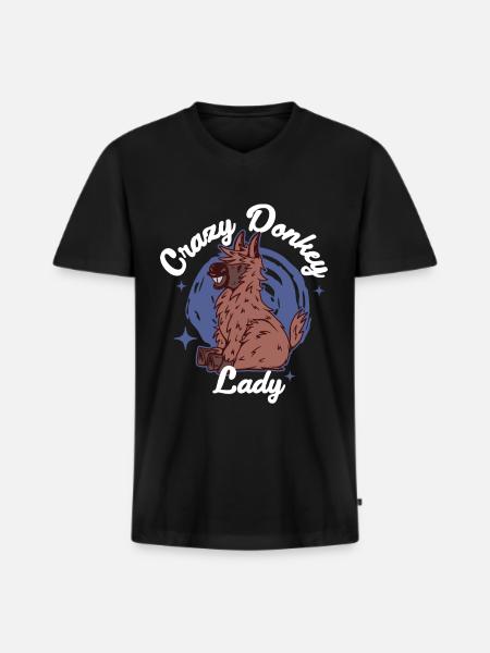 Crazy Donkey Lady Esel Geschenk - Männer Premium Bio T-Shirt mit V-Ausschnitt - Schwarz