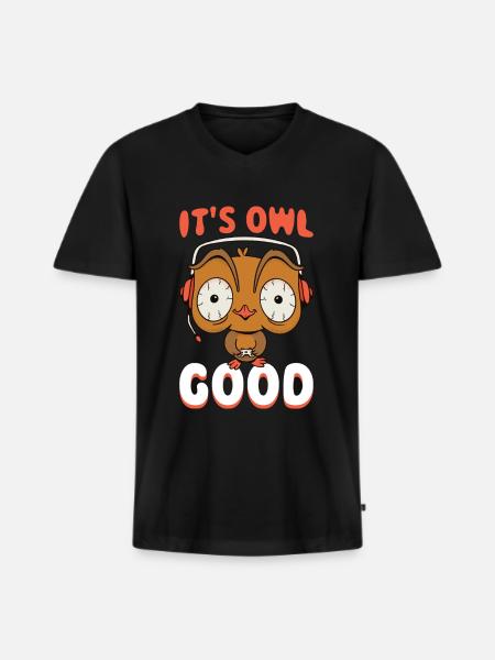 Its Owl Good Eule Geschenk - Männer Premium Bio T-Shirt mit V-Ausschnitt - Schwarz