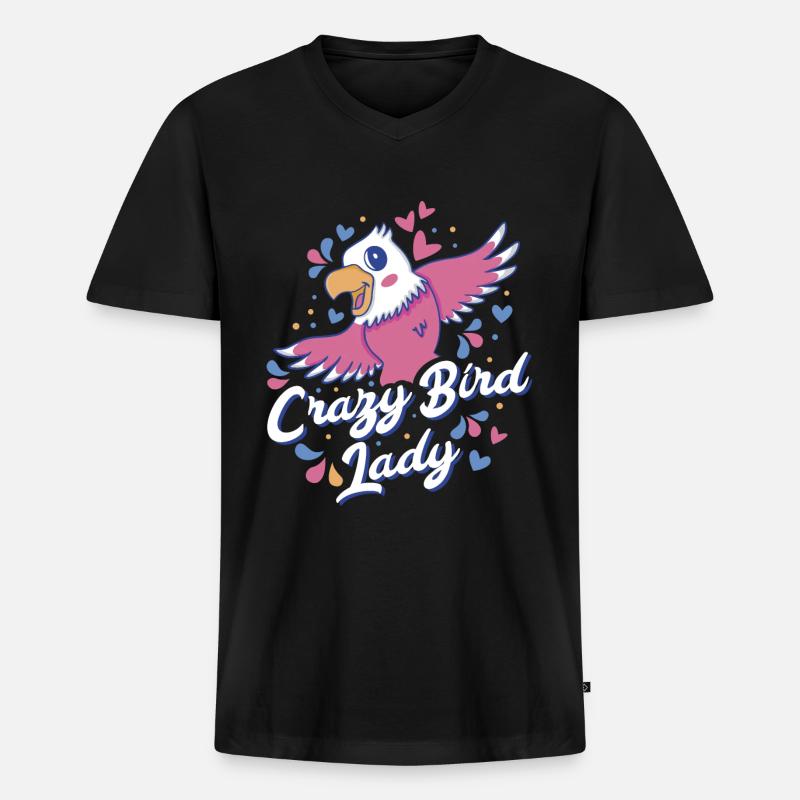 Crazy Bird Lady Vogel Geschenk - Männer Premium Bio T-Shirt mit V-Ausschnitt - Schwarz