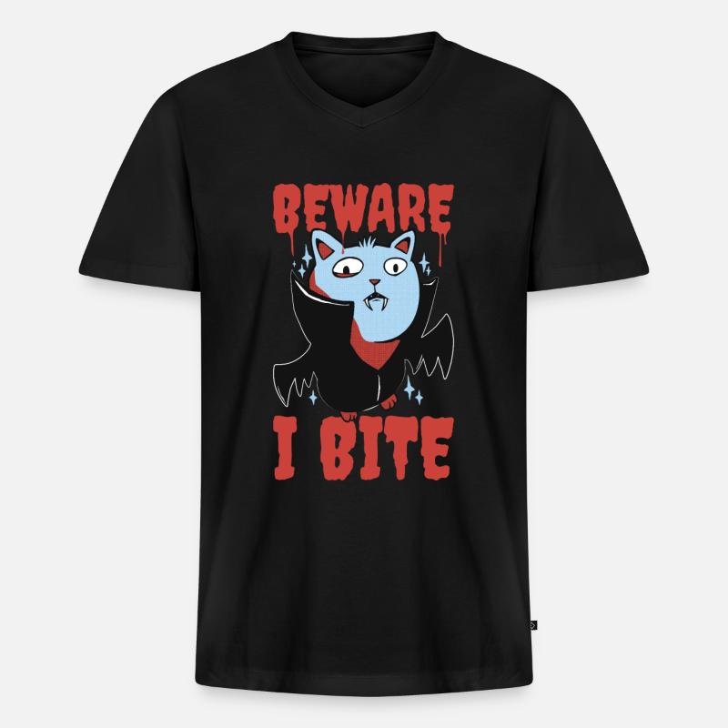 Beware I Bite Vampir Geschenk - Männer Premium Bio T-Shirt mit V-Ausschnitt - Schwarz