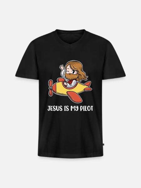 Jesus Is My Pilot Pilot Gift - Men's Premium Organic T-shirt with V-neck - black