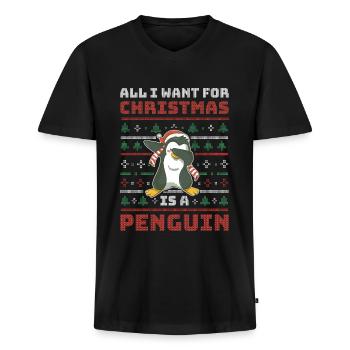 Xmas Penguin Hässlicher Weihnachtspulli Geschenk - Männer Premium Bio T-Shirt mit V-Ausschnitt - Schwarz - Vorne - Nico (187cm)