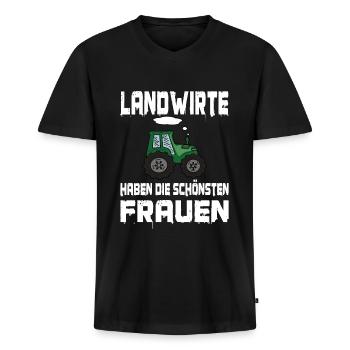 Landwirte haben die schönsten Frauen - Männer Premium Bio T-Shirt mit V-Ausschnitt - Schwarz - Vorne - Nico (187cm)