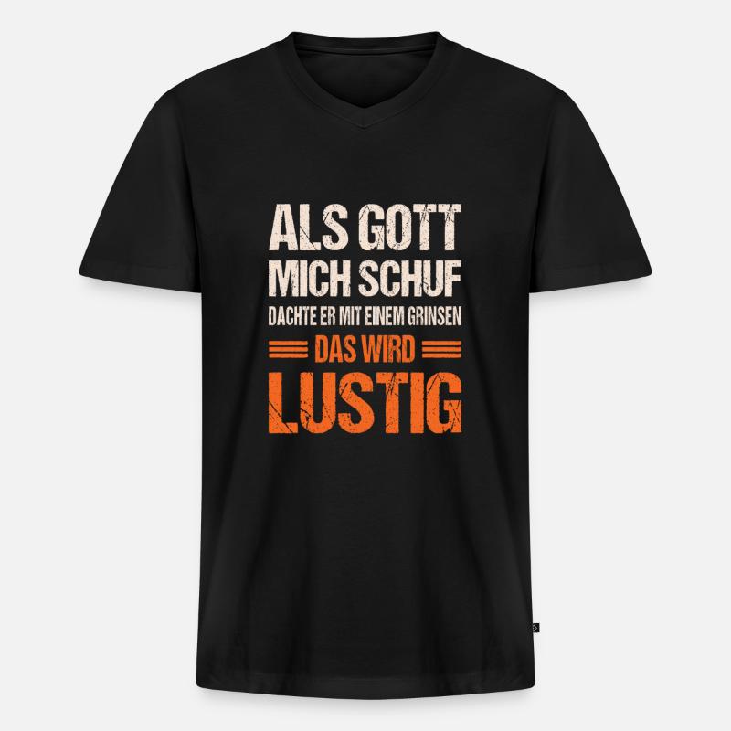 Als Gott mich schuf - Männer Premium Bio T-Shirt mit V-Ausschnitt - Schwarz