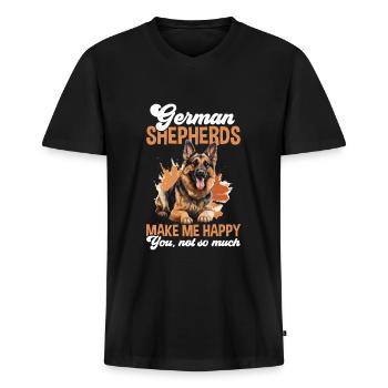 Dog Breed German Shepherds make me happy - Men's Premium Organic T-shirt with V-neck - black - Front - Nico (187cm)