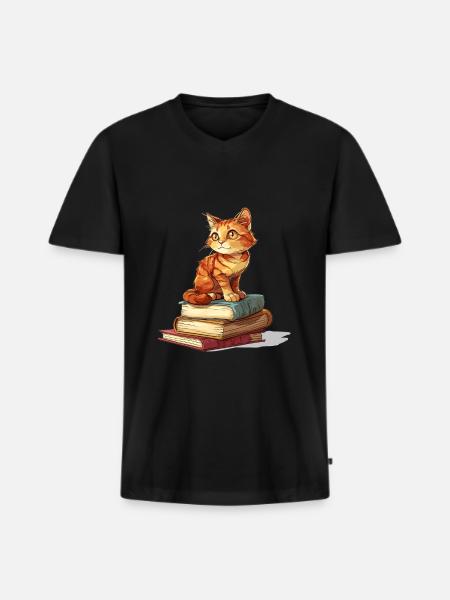 Katte og bøger Læsning Bookworm Funny & Cute - Premium økologisk T-shirt med V-hals til mænd - sort
