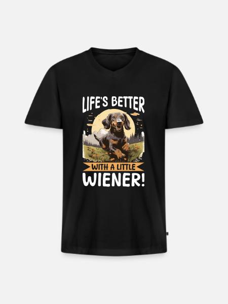 Funny Dachshund Doxie Wiener - Männer Premium Bio T-Shirt mit V-Ausschnitt - Schwarz
