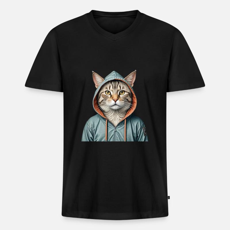 Katze trägt eine Jacke - Männer Premium Bio T-Shirt mit V-Ausschnitt - Schwarz