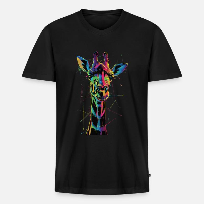 Giraffe - Männer Premium Bio T-Shirt mit V-Ausschnitt - Schwarz