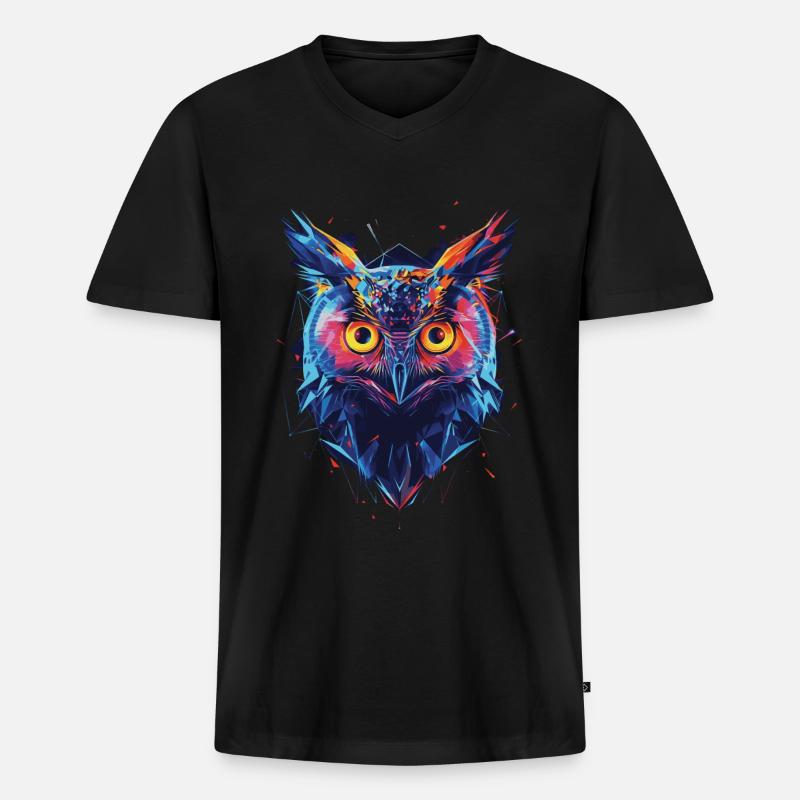 Eule - Männer Premium Bio T-Shirt mit V-Ausschnitt - Schwarz