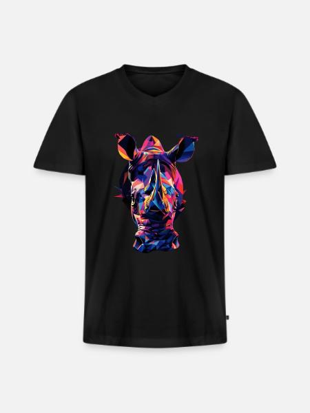 Nashorn - Männer Premium Bio T-Shirt mit V-Ausschnitt - Schwarz