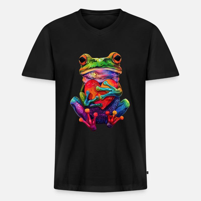 Frosch - Männer Premium Bio T-Shirt mit V-Ausschnitt - Schwarz