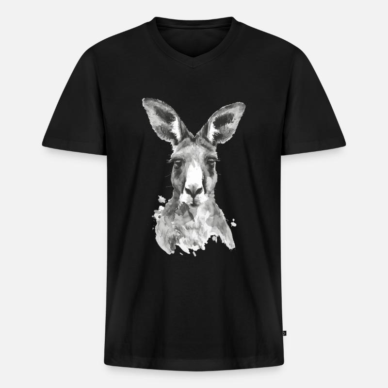 Känguru - Männer Premium Bio T-Shirt mit V-Ausschnitt - Schwarz