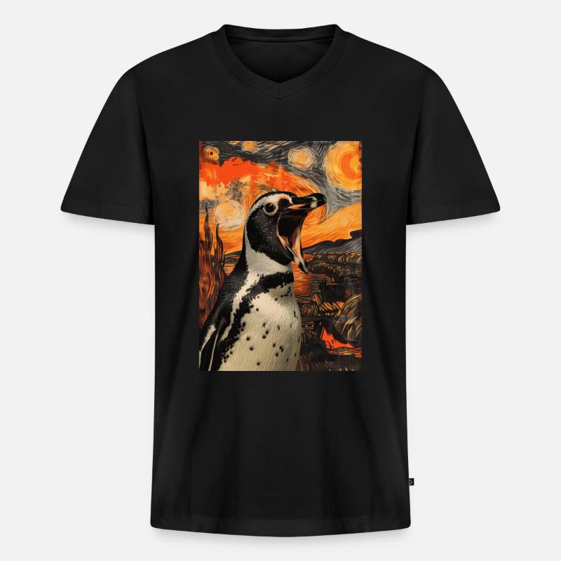 Pinguin - Männer Premium Bio T-Shirt mit V-Ausschnitt - Schwarz