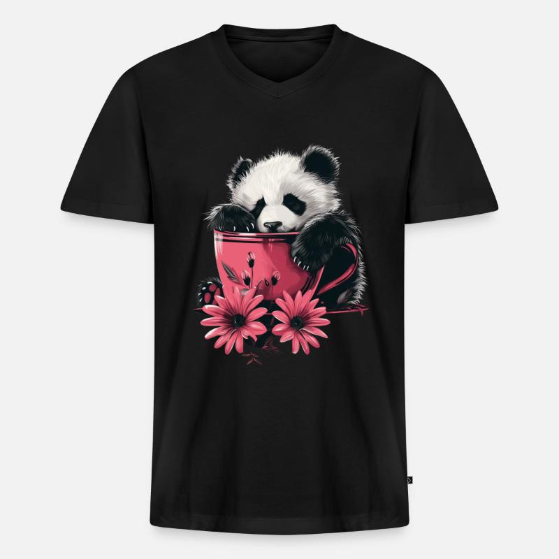 Panda - Männer Premium Bio T-Shirt mit V-Ausschnitt - Schwarz