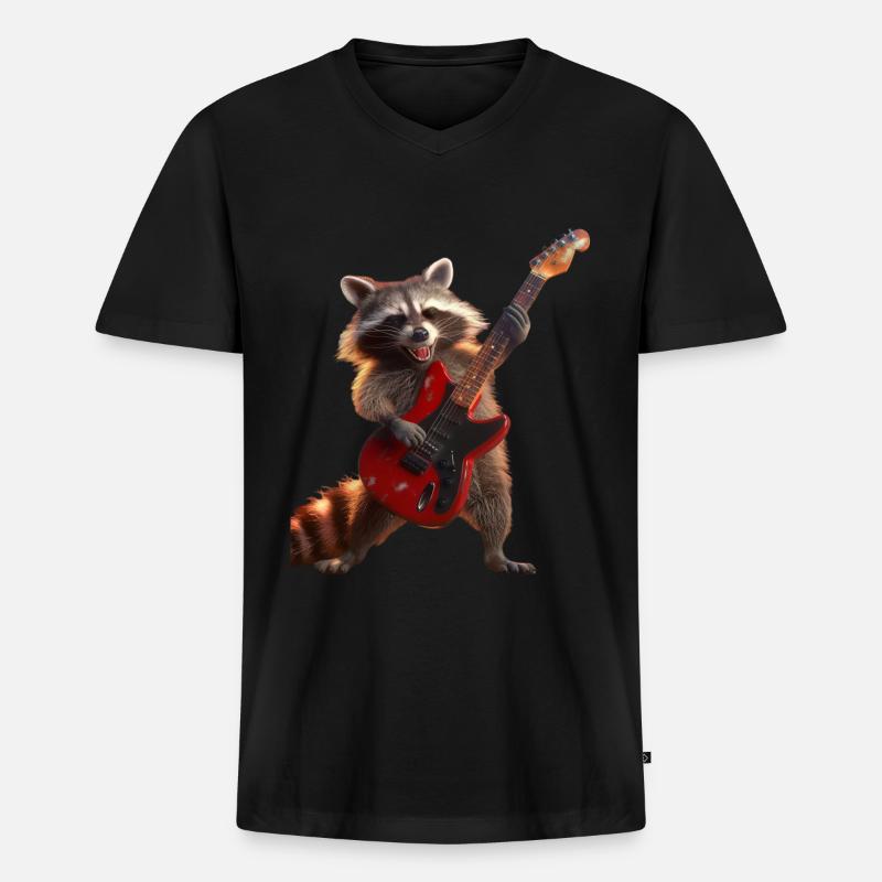 Waschbär - Männer Premium Bio T-Shirt mit V-Ausschnitt - Schwarz