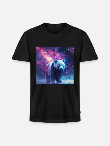 Panda - Men's Premium Organic T-shirt with V-neck - black