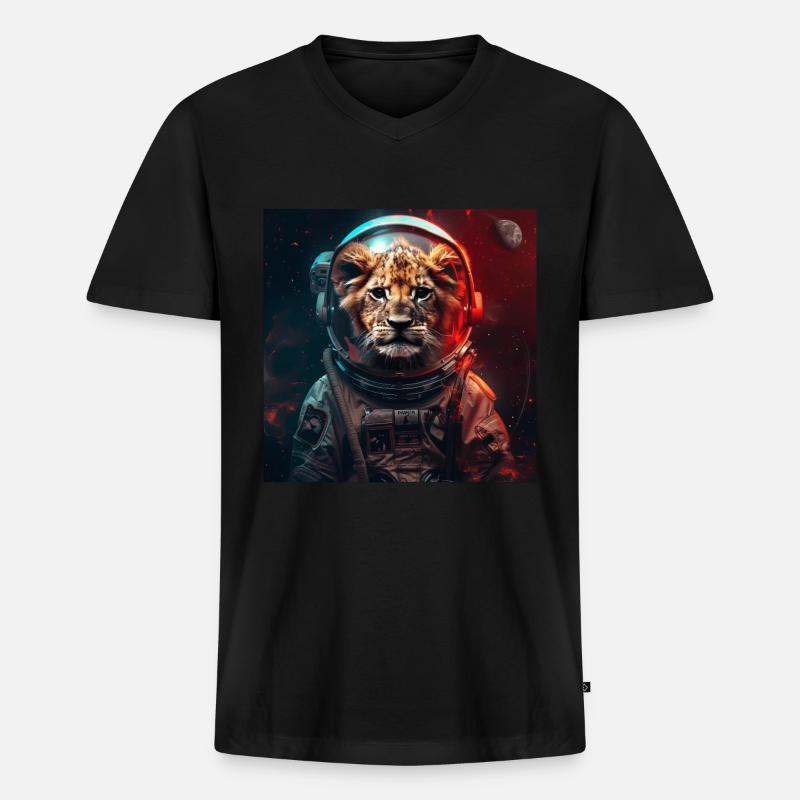 Löwe - Männer Premium Bio T-Shirt mit V-Ausschnitt - Schwarz