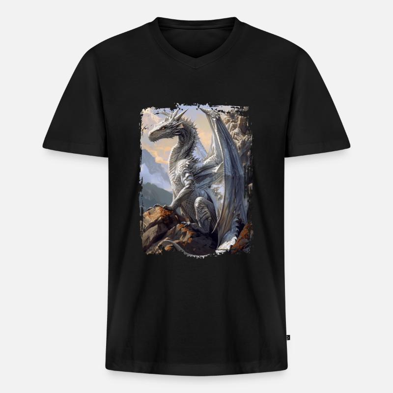 Drachen - Männer Premium Bio T-Shirt mit V-Ausschnitt - Schwarz