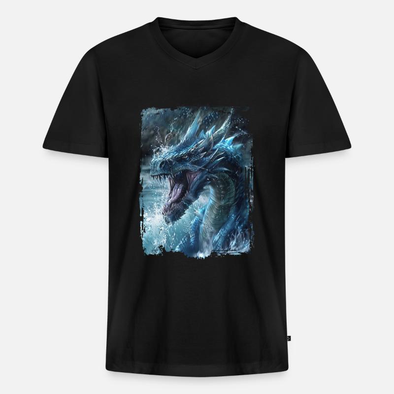 Drachen - Männer Premium Bio T-Shirt mit V-Ausschnitt - Schwarz