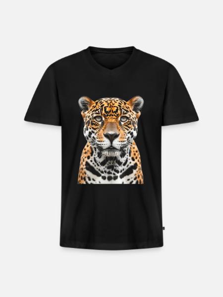 Jaguar - Männer Premium Bio T-Shirt mit V-Ausschnitt - Schwarz