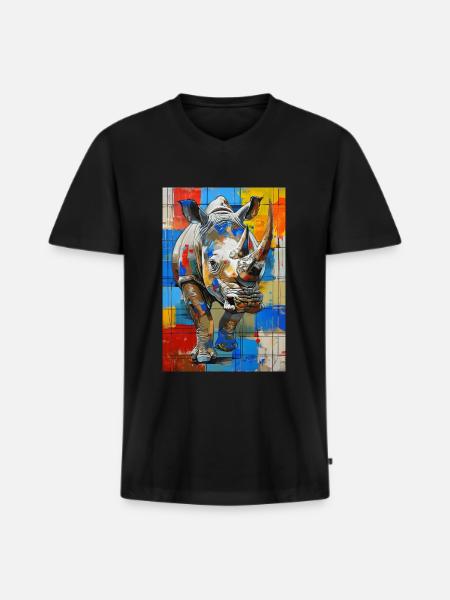 Nashorn - Männer Premium Bio T-Shirt mit V-Ausschnitt - Schwarz