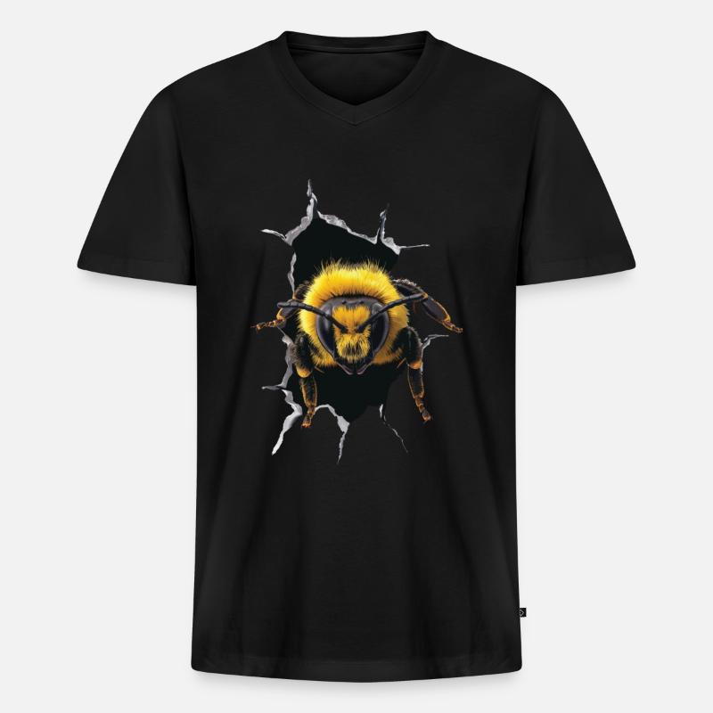 Biene - Männer Premium Bio T-Shirt mit V-Ausschnitt - Schwarz