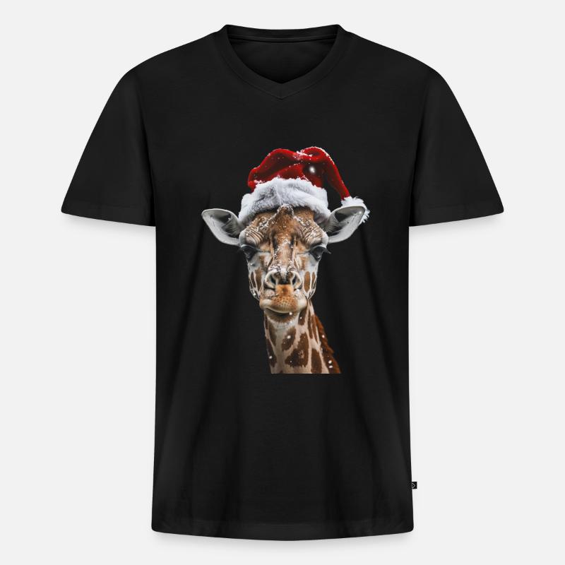 Giraffe - Männer Premium Bio T-Shirt mit V-Ausschnitt - Schwarz