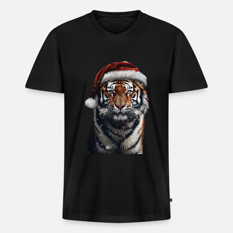 Tiger - Männer Premium Bio T-Shirt mit V-Ausschnitt - Schwarz