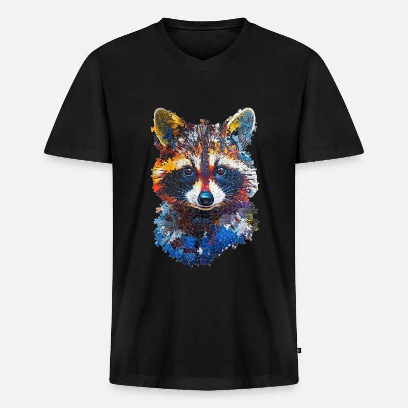 Waschbär - Männer Premium Bio T-Shirt mit V-Ausschnitt - Schwarz