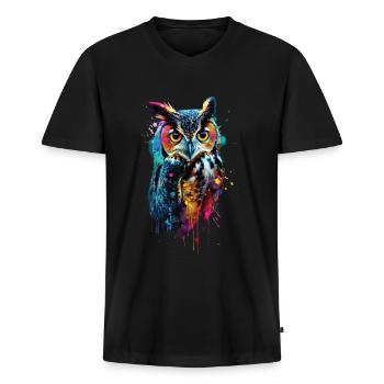 Hibou - T-shirt encolure en V Premium bio Homme - noir - Devant - Nico (187cm)