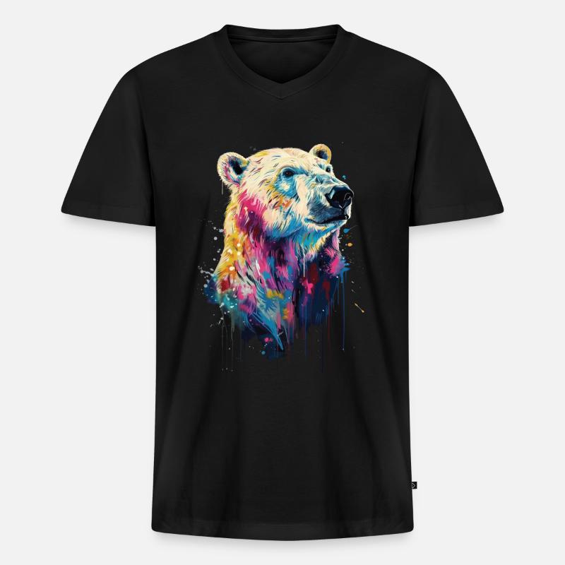 Eisbär - Männer Premium Bio T-Shirt mit V-Ausschnitt - Schwarz