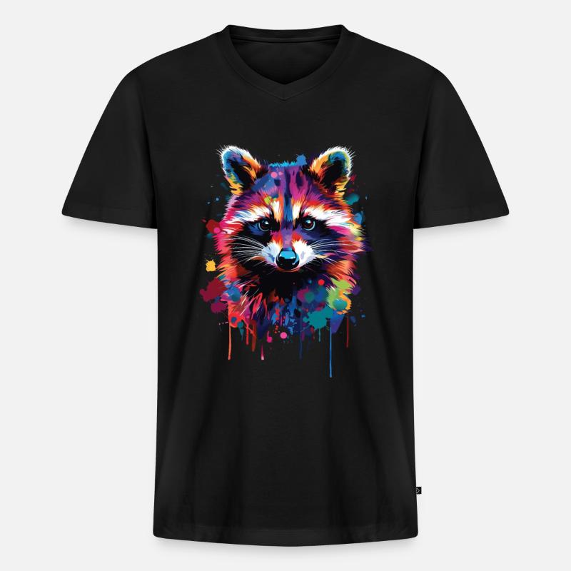 Waschbär - Männer Premium Bio T-Shirt mit V-Ausschnitt - Schwarz
